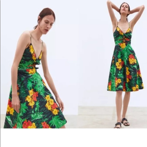 Zara Dresses & Skirts - Zara NWT XS Tropical Floral Print Dress 💯% Cotton